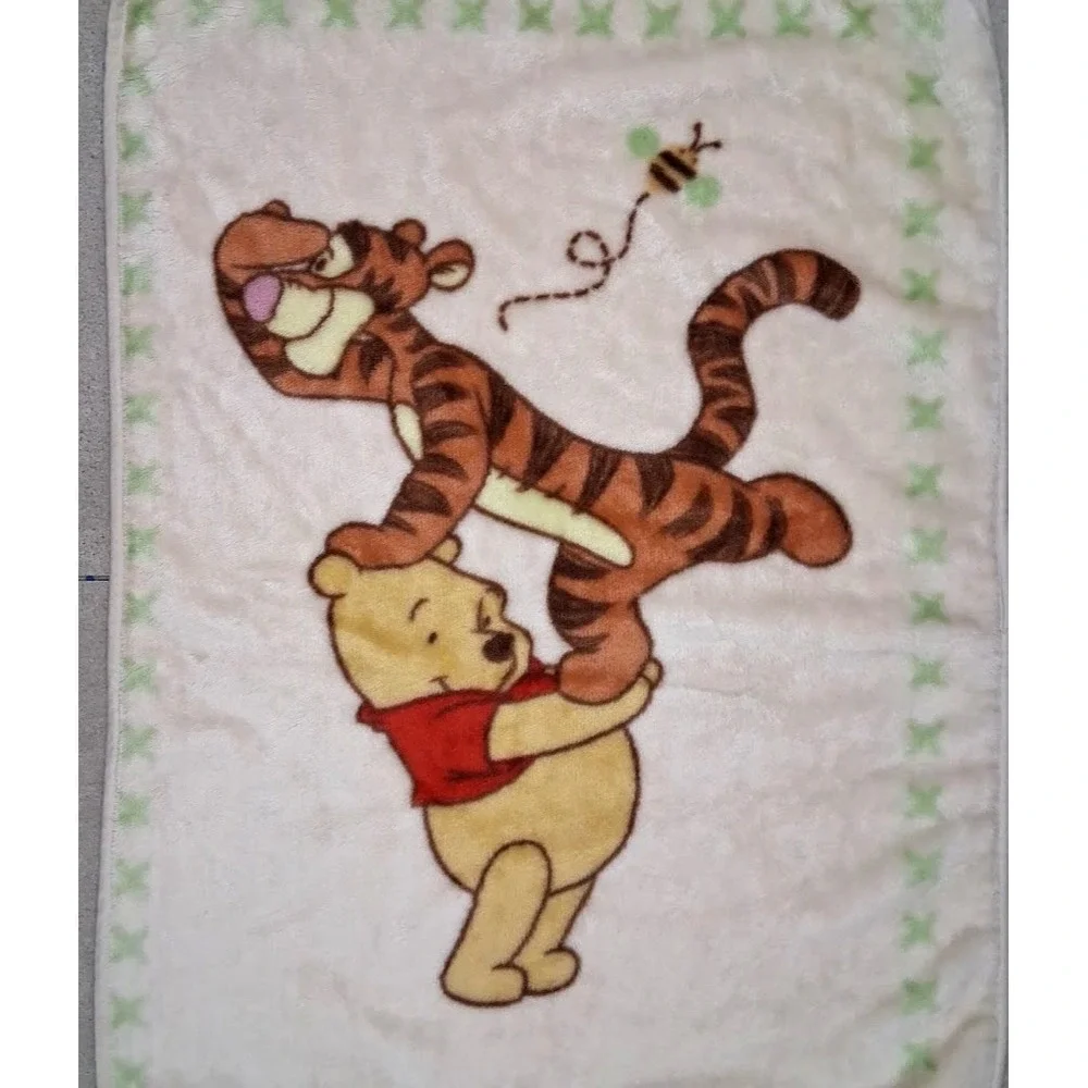 Disney Winnie The Pooh Tigger Baby Blanket Beige Green X Plush 30x40 Unisex